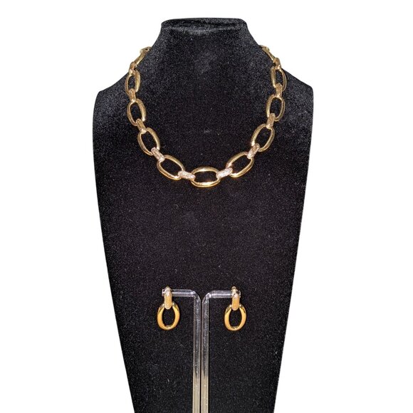 Napier Gold Tone Chunky Necklace & Earring Set With Adjustable Length & Post Ear - Picture 1 of 10